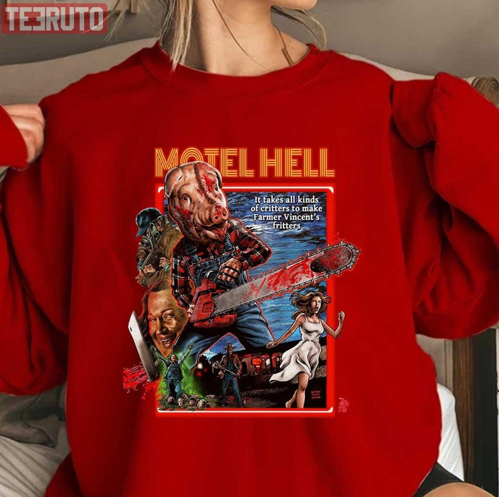 Motel Hello 1980 Horror Halloween Pig Vintage Unisex Sweatshirt