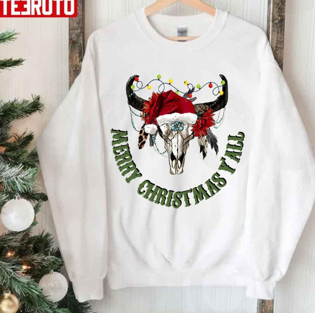 Santa Deer Merry Christmas Y'all Vintage Unisex Sweatshirt