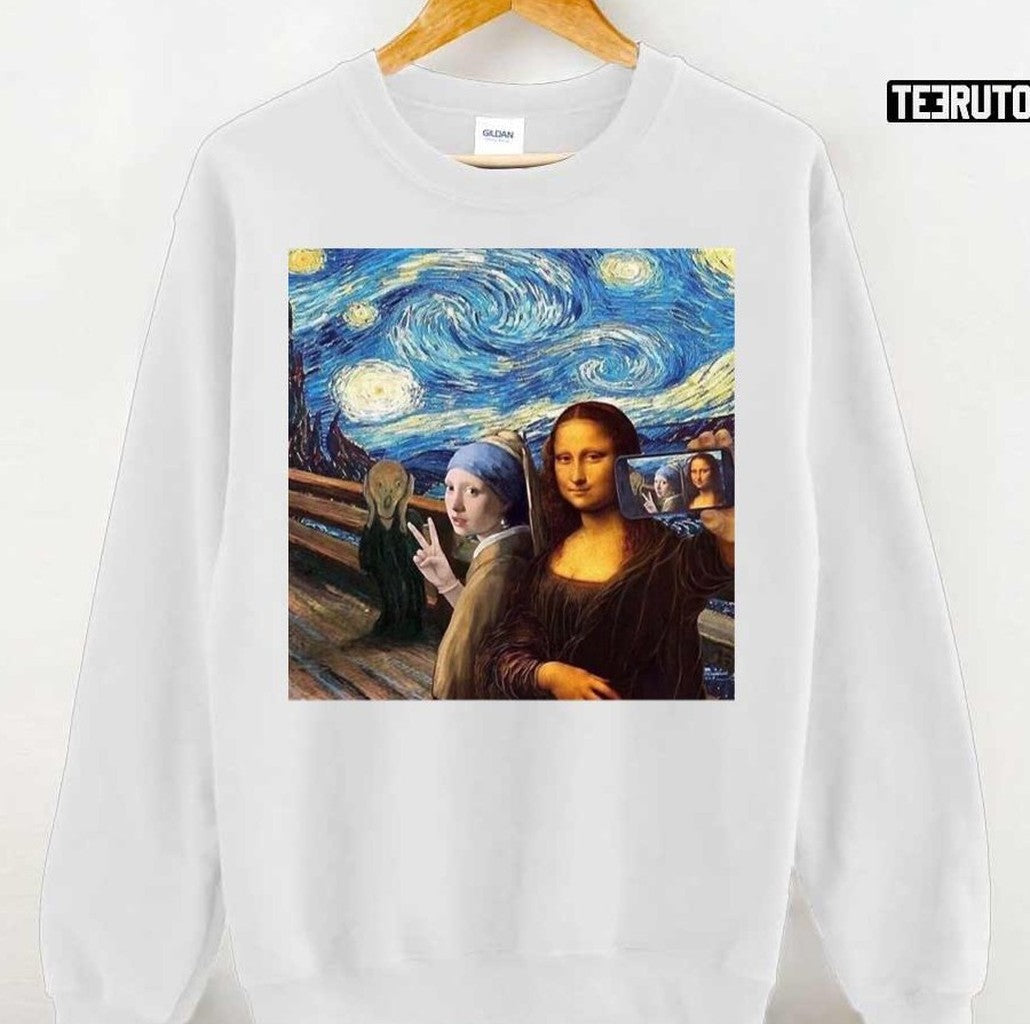 Scream Selfie Paintings Mash Up Mona Lisa Girl With A Pearl Earring Unisex T-Shirt