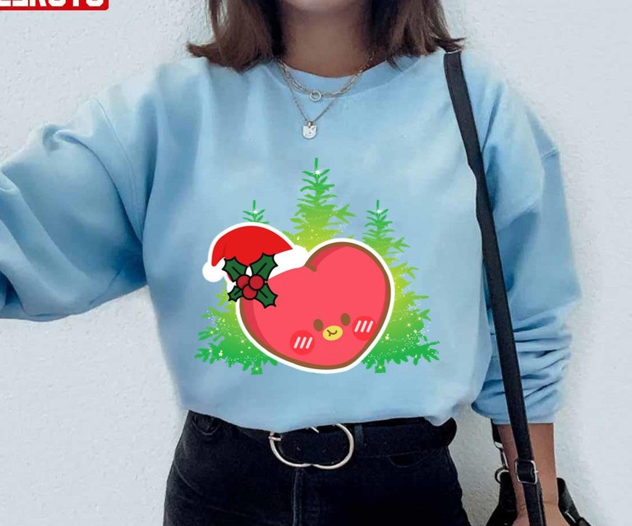 Tata V Taehyung Bt21 Bts Biased Merry Christmas Trees Unisex Hoodie