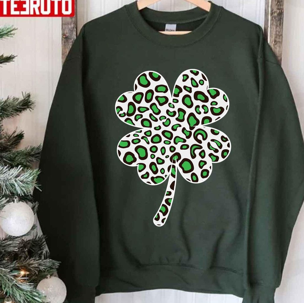 Shamrock Leopard Print St Patricks Day Unisex Hoodie