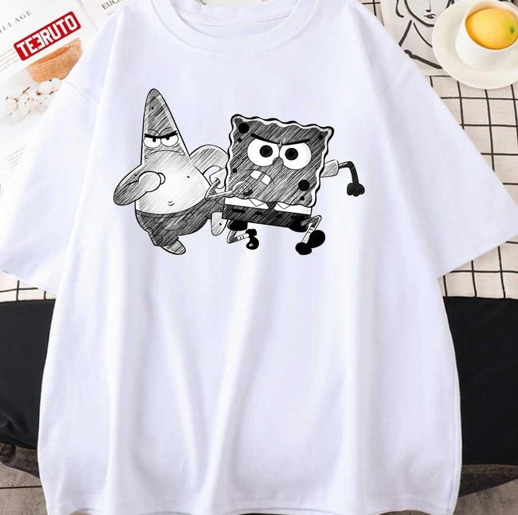 Spongebob And Patrick Black And White Art Unisex Sweatshirt