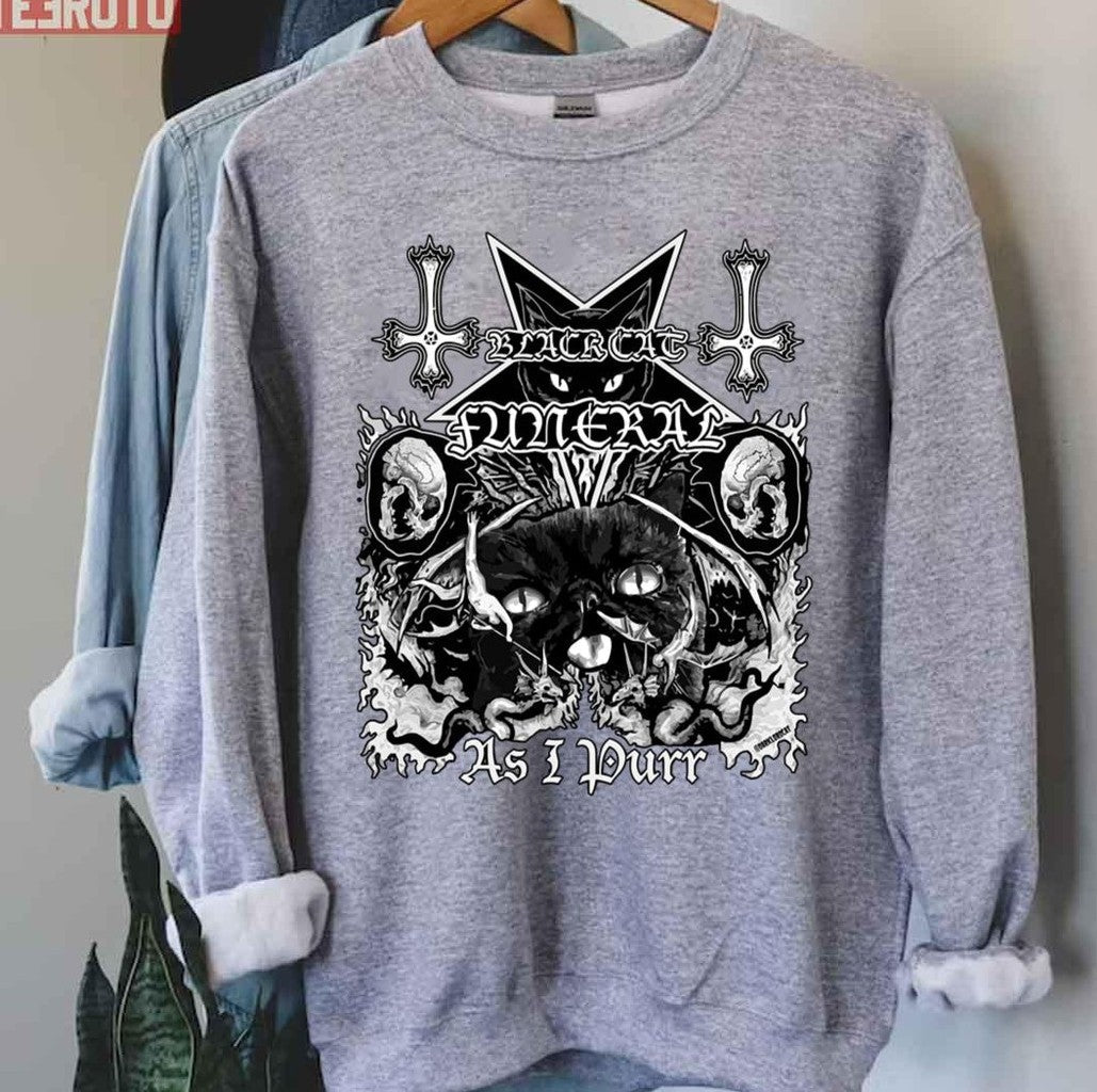 Black Cat Funeral As I Purr Metal Unisex T-Shirt