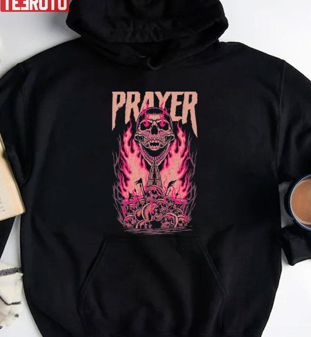 Prayer Skull In Fire Halloween Unisex Sweatshirt
