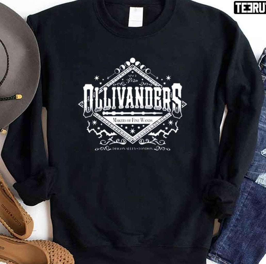 Ollivanders Makers Of Fine Wands Since 382 Bc Nerd Bookworm Fantasy Geek Wizard Vacation Unisex Sweatshirt