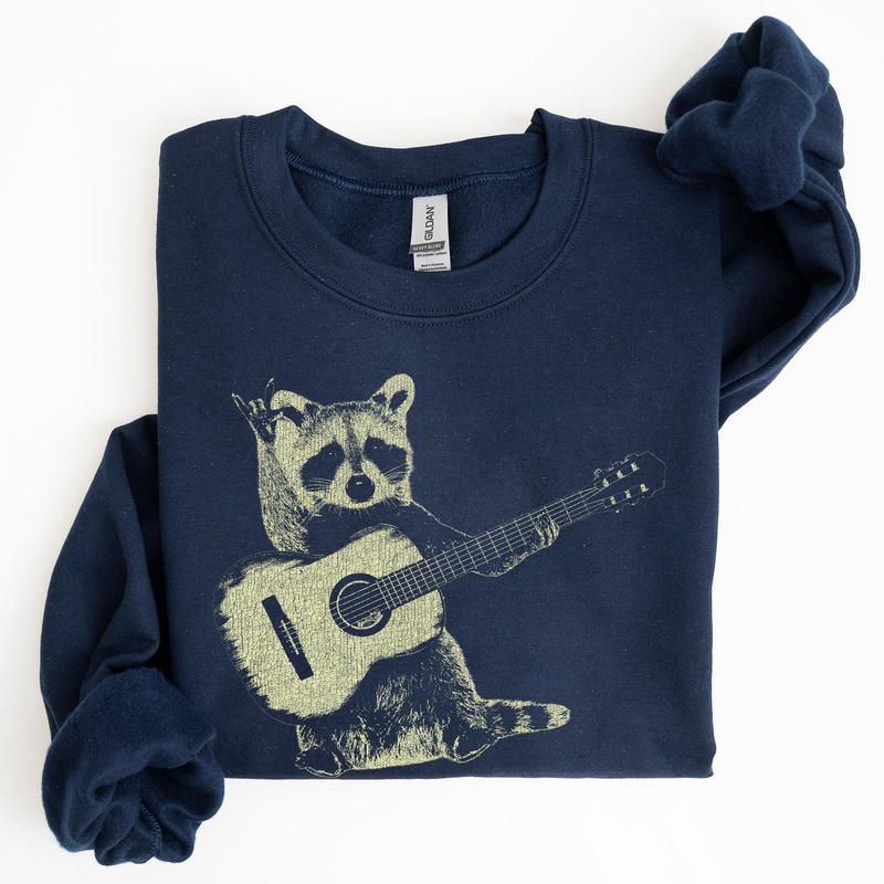 Raccoon Playing A Guitar, Funny Animals Sweatshirt Casual Comfort Womenswear ComfortableÂ Graphic