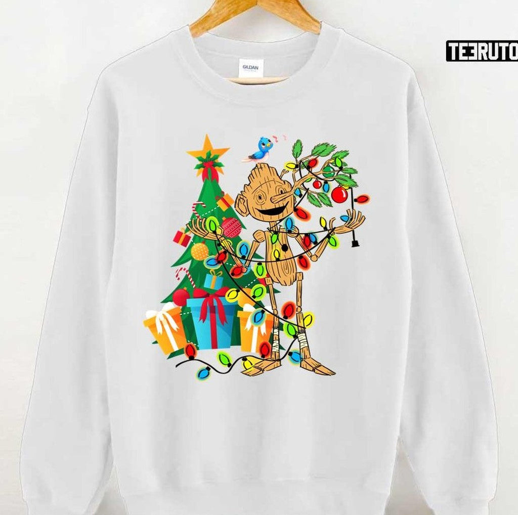 Pinocchio With Christmas Tree Guillermo Del Toro Pinocchio Pinocchio Movie 2023 Unisex Hoodie