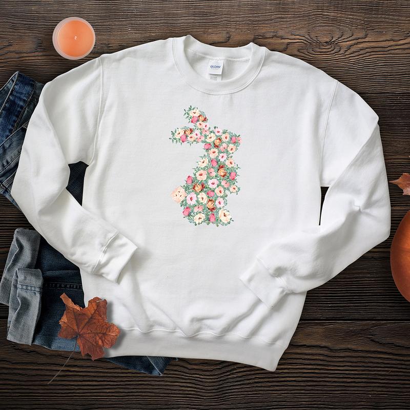 Spring Floral Bunny Shirt, Easter T-Shirt, Easter Bunny Sweatshirt, Floral Rabbit Sweatshirt, Spring Easter T-shirt, Easter Womens Sweatshirt