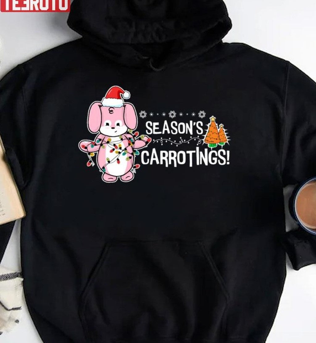 Season's Carrotings Punny Bunny Christmas Pink X Black Sweatshirt