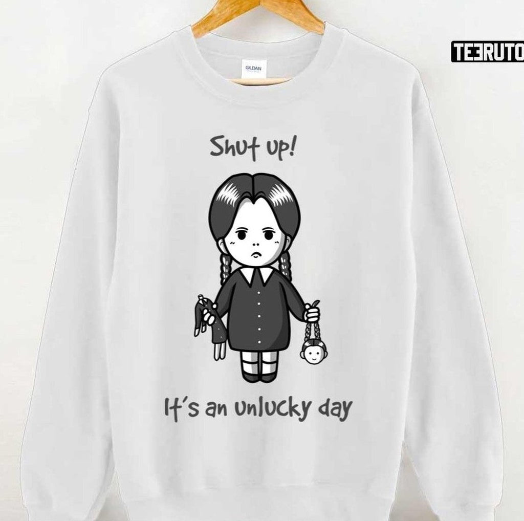 Shut Up It's An Unlucky Day Wednesday Addams ChibiUnisex Hoodie