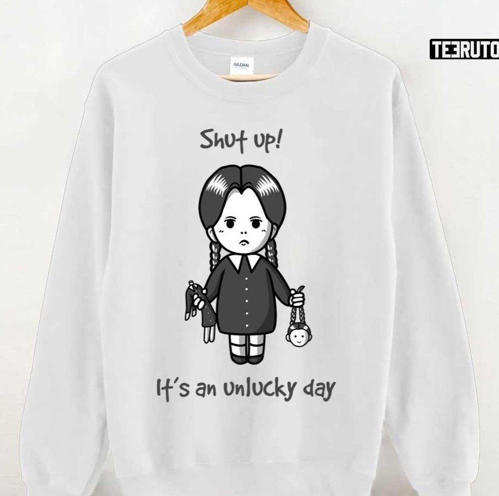Shut Up It's An Unlucky Day Wednesday Addams ChibiUnisex Hoodie