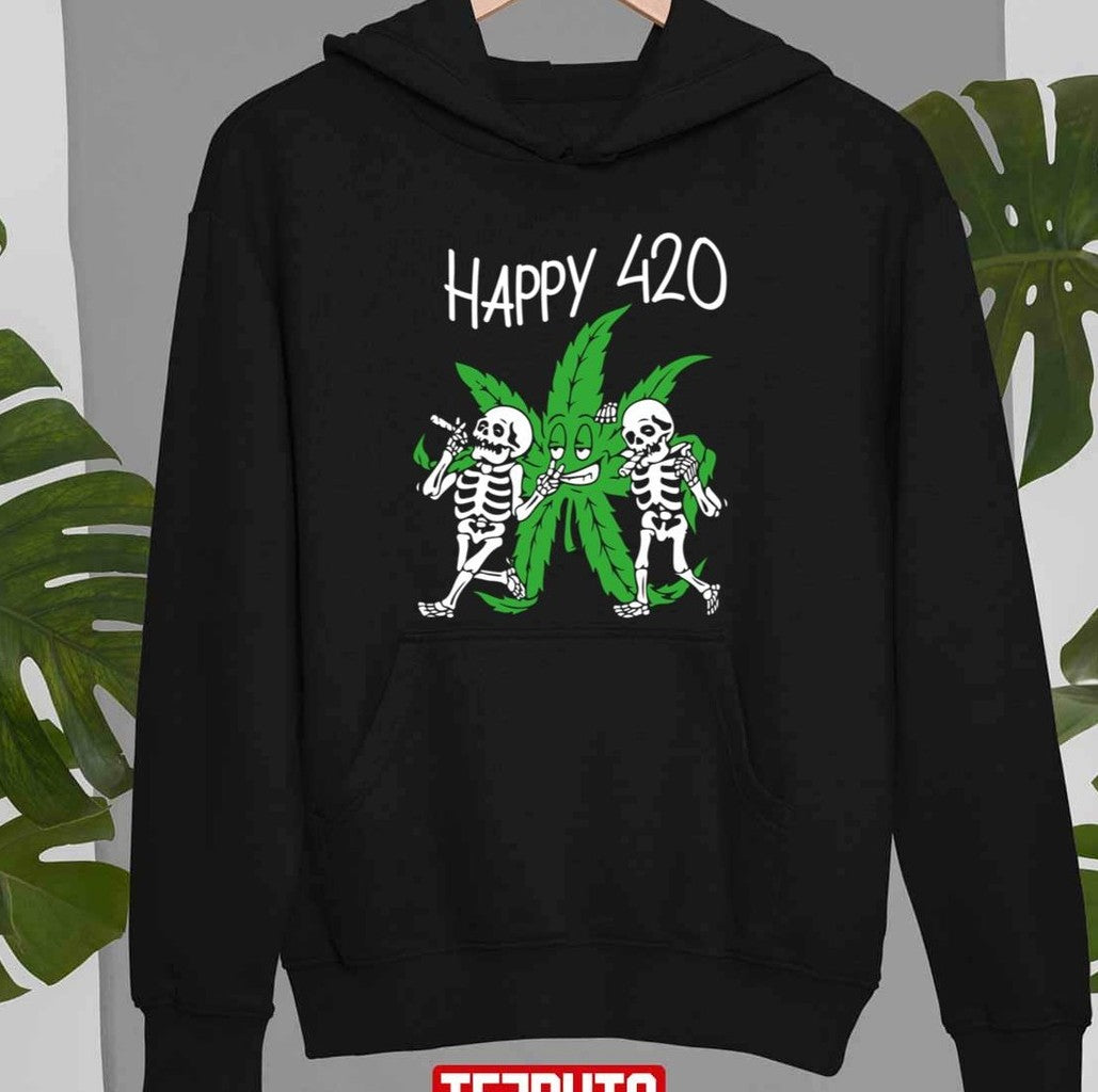 Skeletons Happy 420 Day Funny 420 Weed Unisex T-shirt
