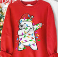 Polar Bear Cristmas Lights Santa Dabbing Through The Snow Unisex Sweatshirt