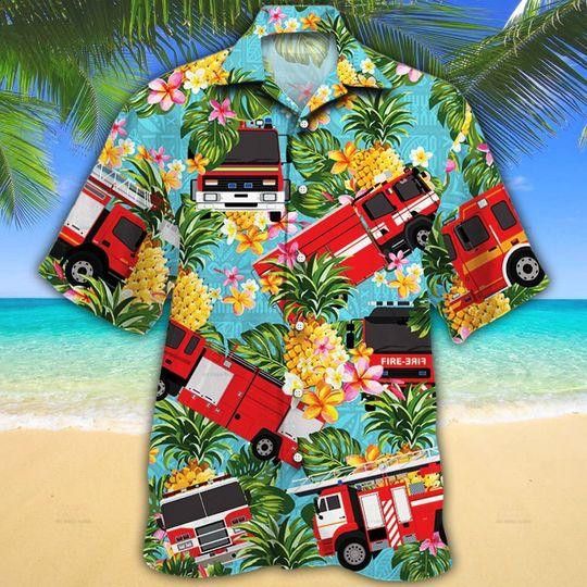 Firefighter Cars Pineapple Trendy Hawaiian Shirt For