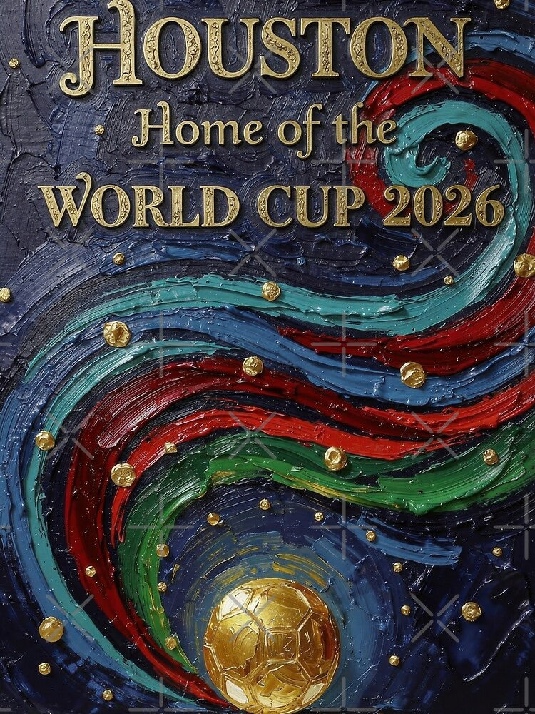 Houston World Cup 2026 Night Reflection Soccer Poster — Moody Jewel Art Print by BrickByDream