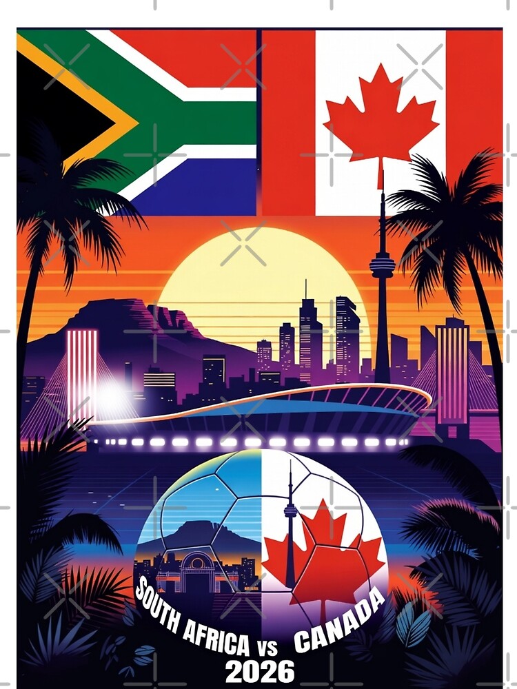 South Africa vs Canada 2026 Retro Synthwave City Skyline Soccer Art by Nexus Space