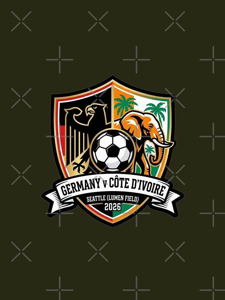 Germany versus Ivory Coast Soccer Crest Seattle 2026 by Pride Emblem Prints