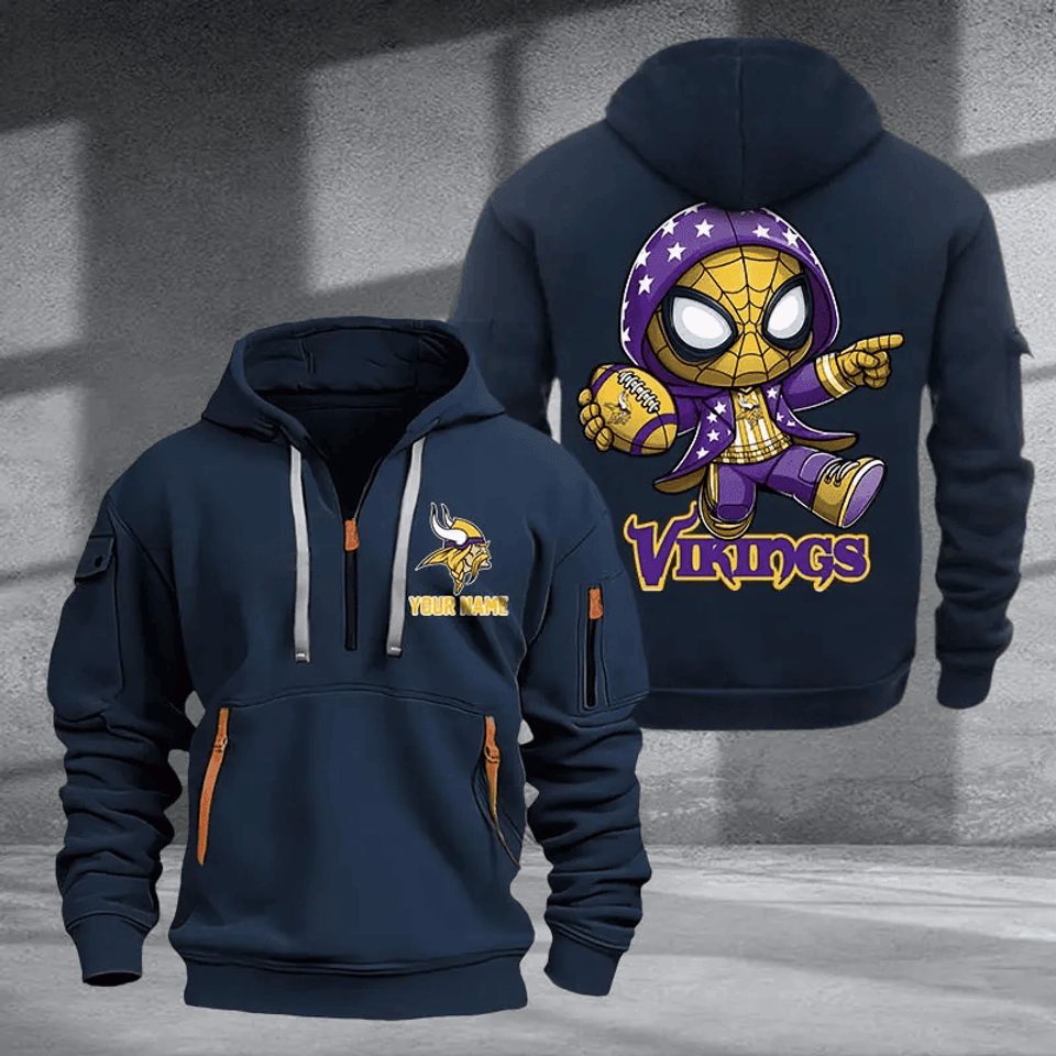 Minnesota Vikings Quarter Zip Hoodie Custom Name Multicolor Edition