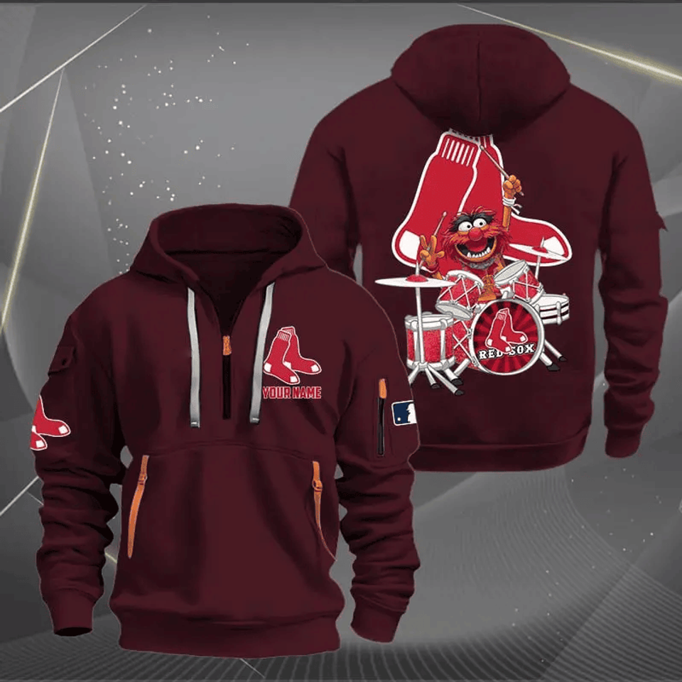 Boston Red Sox Baseball Team Quarter Zip Hoodie Rocking Drummer Custom Name Fan Gift