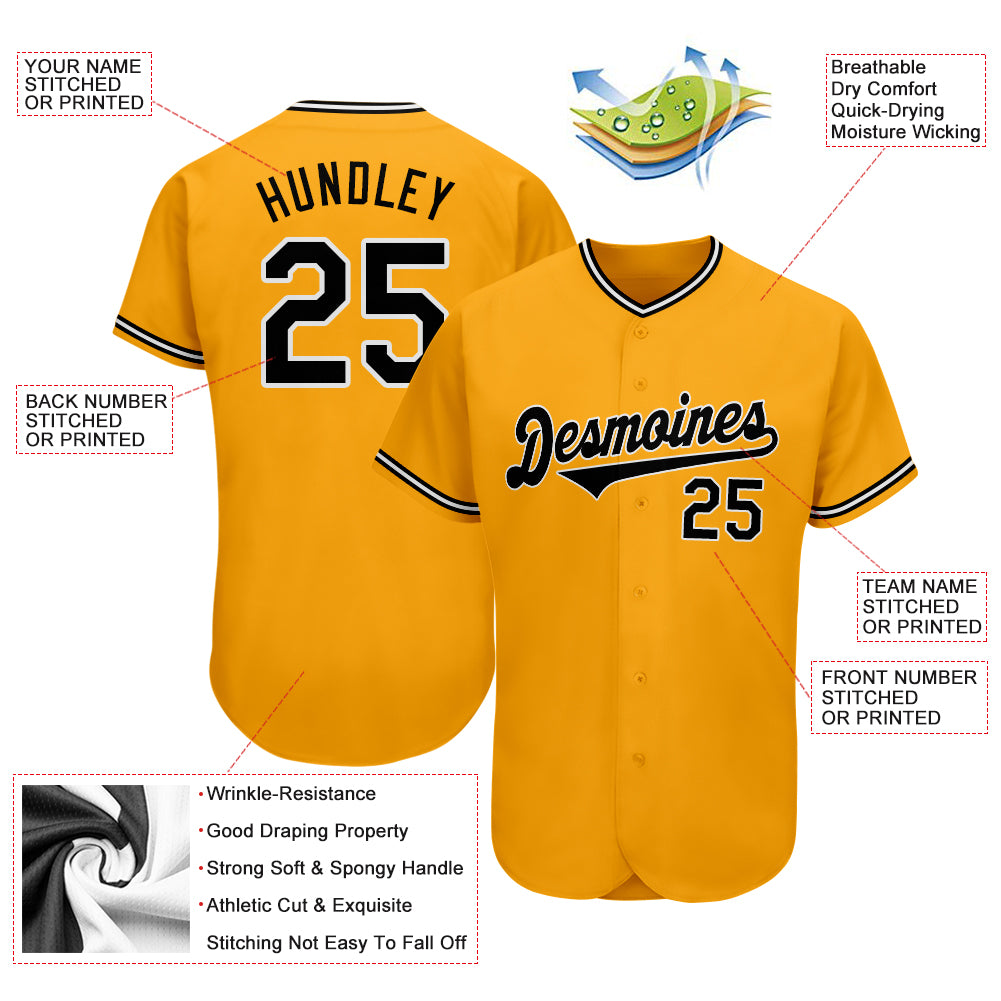 Custom Gold Black-White Authentic Baseball Jersey