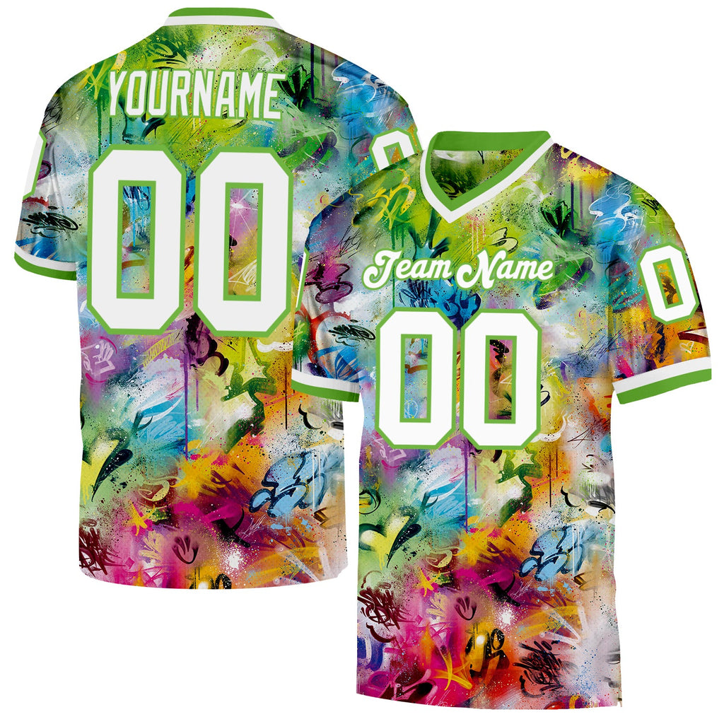 Custom Graffiti Pattern White-Neon Green 3D Authentic Throwback Football Jersey