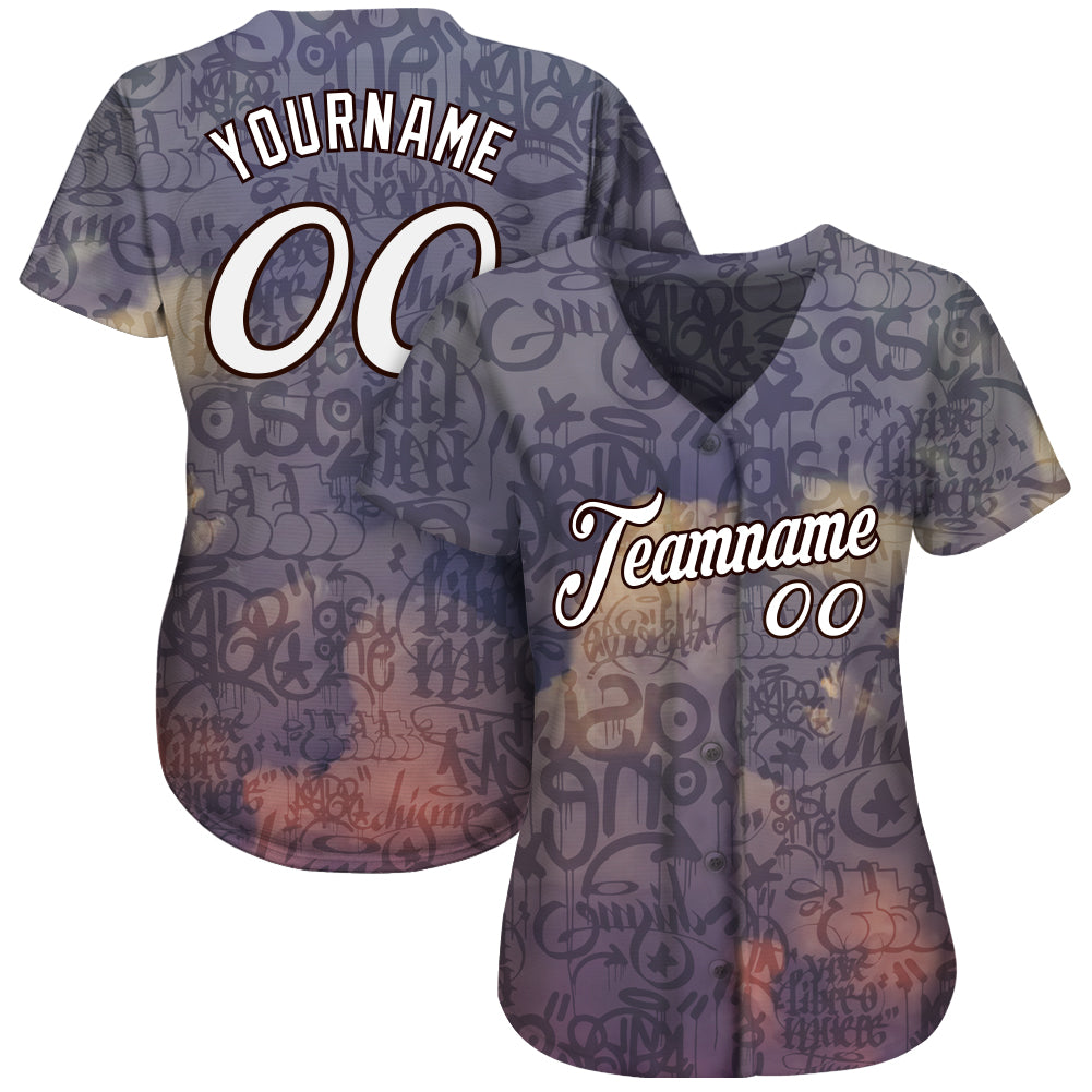Custom Graffiti Pattern White-Black 3D Sky's The Limit Authentic Baseball Jersey