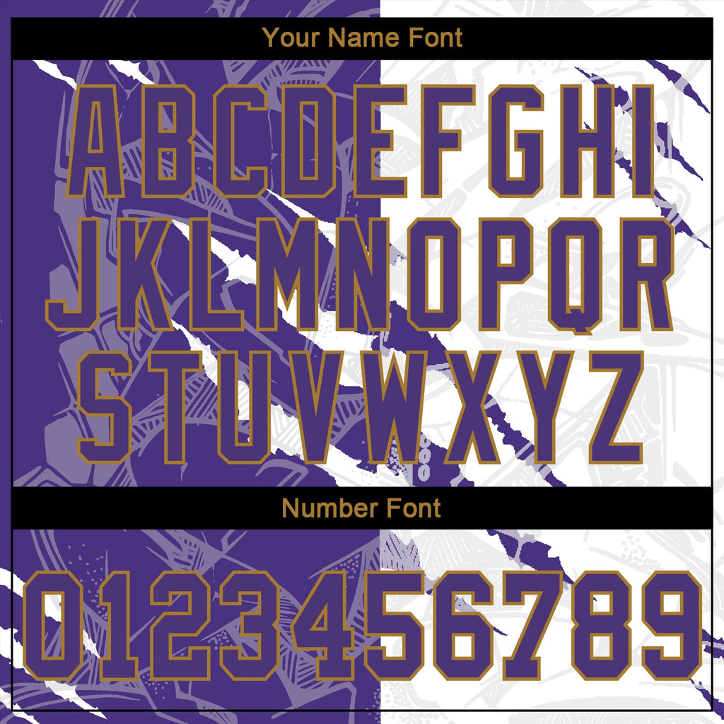 Custom Graffiti Pattern Purple-Old Gold 3D Authentic Baseball Jersey