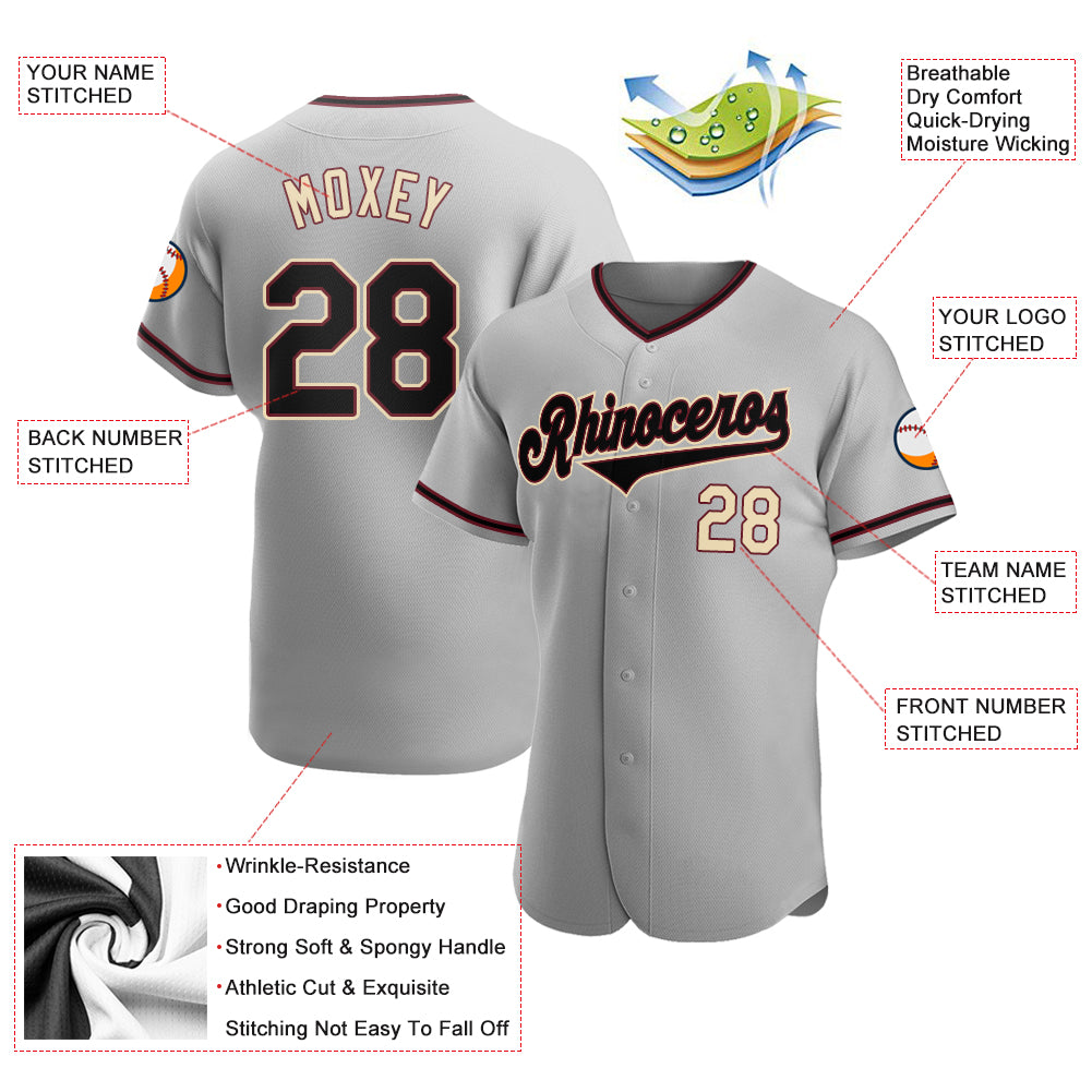 Custom Gray Black-City Cream Authentic Baseball Jersey