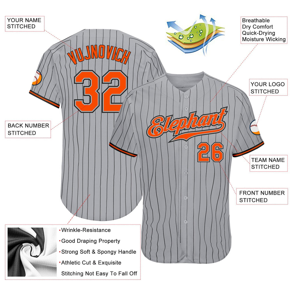 Custom Gray Black Pinstripe Orange-Black Authentic Baseball Jersey