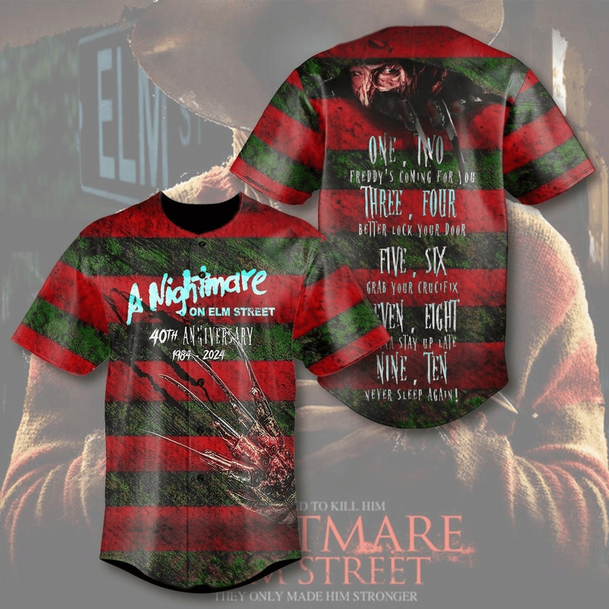Halloween A Nightmare On Elm Street Freddy Kruger Baseball Jersey