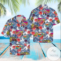 Hippie Car Cruising Through Tropical Summer on Hawaiian Shirt