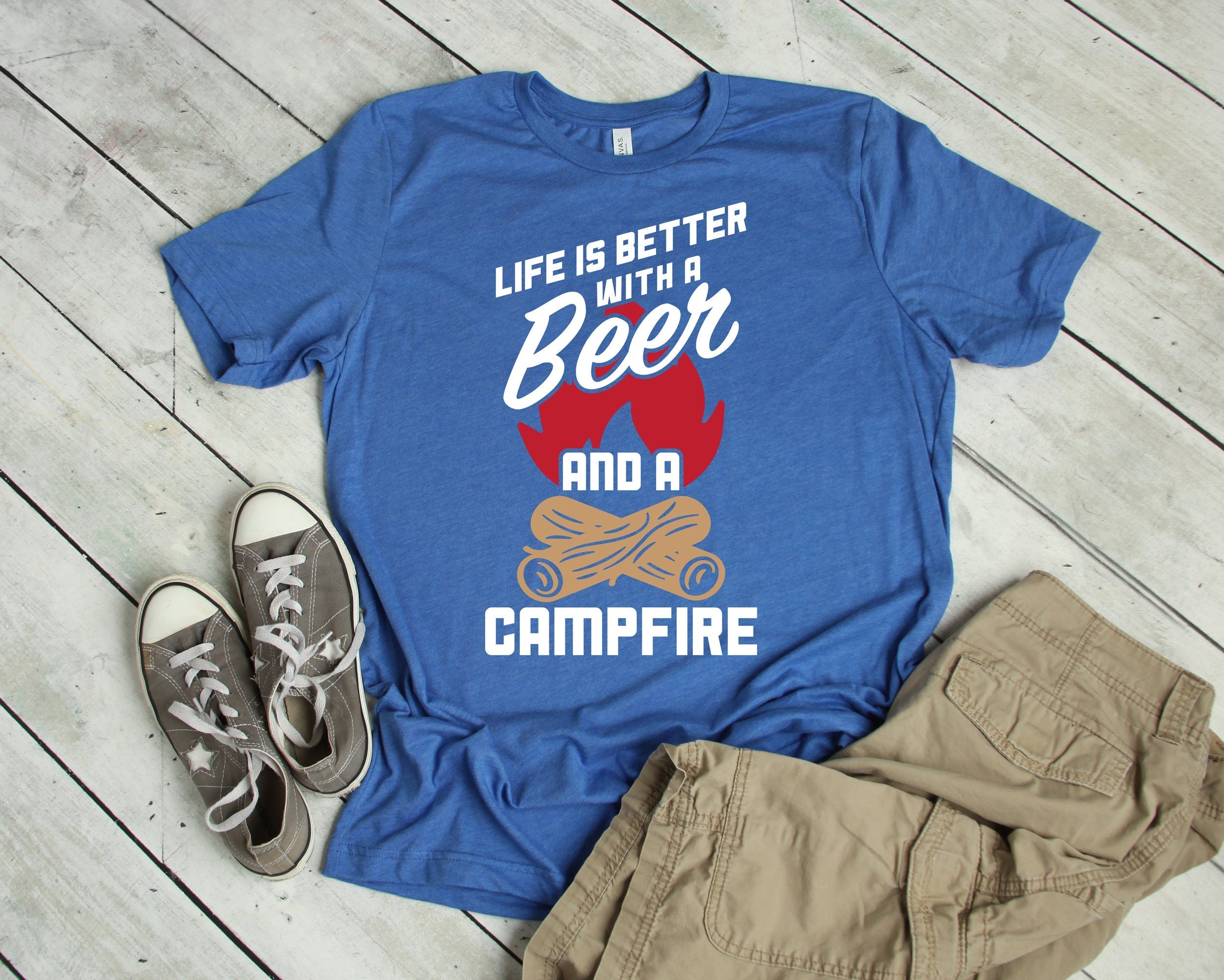 Funny Camping and Drinking T-Shirt Better with Beer Campfire Short-Sleeve Unisex T-Shirt