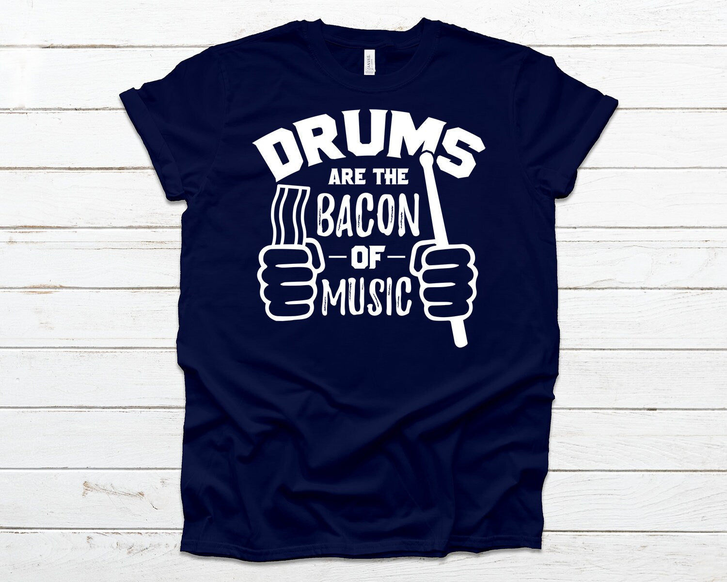 Funny Drummer T Shirt Drums Are Bacon of Music Tee