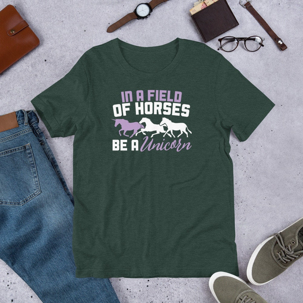 Cute Unicorn Shirt in A Field of Horses Be A Unicorn T Shirt