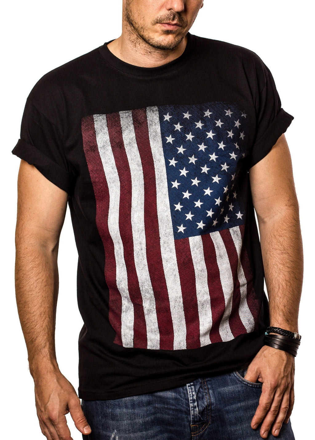 Cool vintage T-Shirt for Men with USA AMERICA flag print Black S-XXXXXL