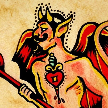 Old School Tattoo Devil Art El DIABLO Loteria Print 5 x 7, 8 x 10 or 11 x 14