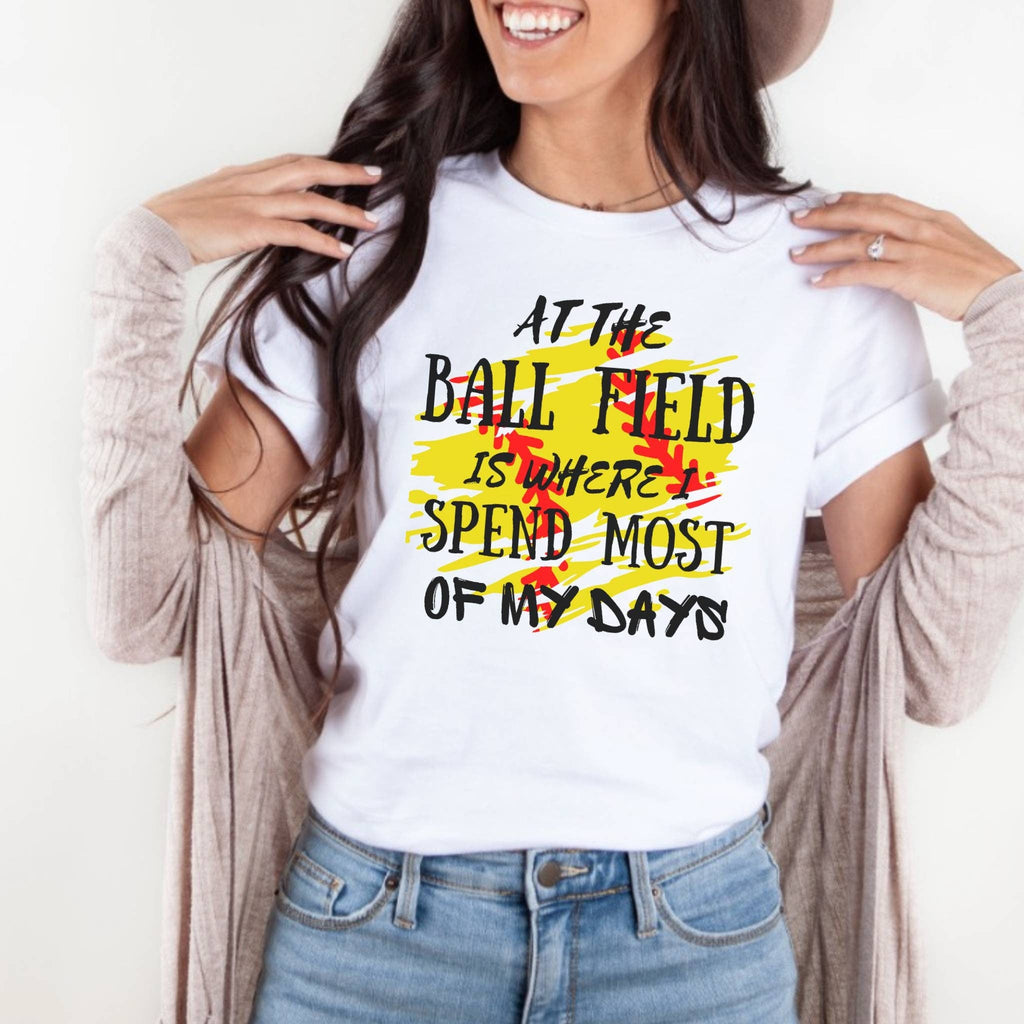 At the Ballpark is Where I spend Most of My Days Shirt, Softball, Ball is Life, Ballpark Life, Mom Life, Softball Mom, Sports Tshirt, Sports