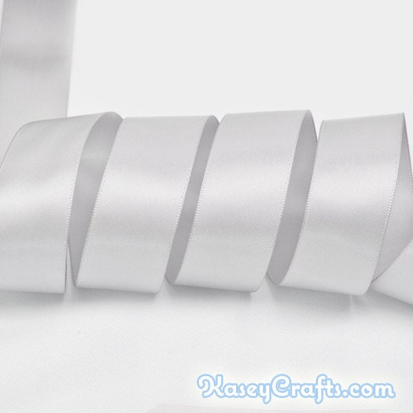 Light Silver Ribbon, Double Faced Satin Ribbon, Widths Available: 1 1/2", 1", 6/8", 5/8", 3/8", 1/4", 1/8"