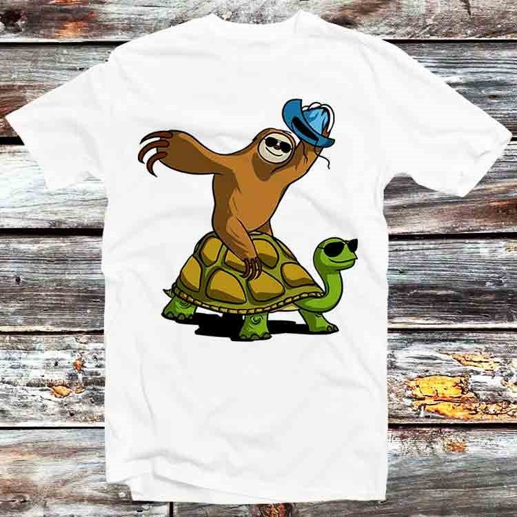 Sloth Cowboy Riding Turtle T Shirt Vintage Retro Cool Gift Mens Womens Unisex Cartoon Anime Top Tee B878