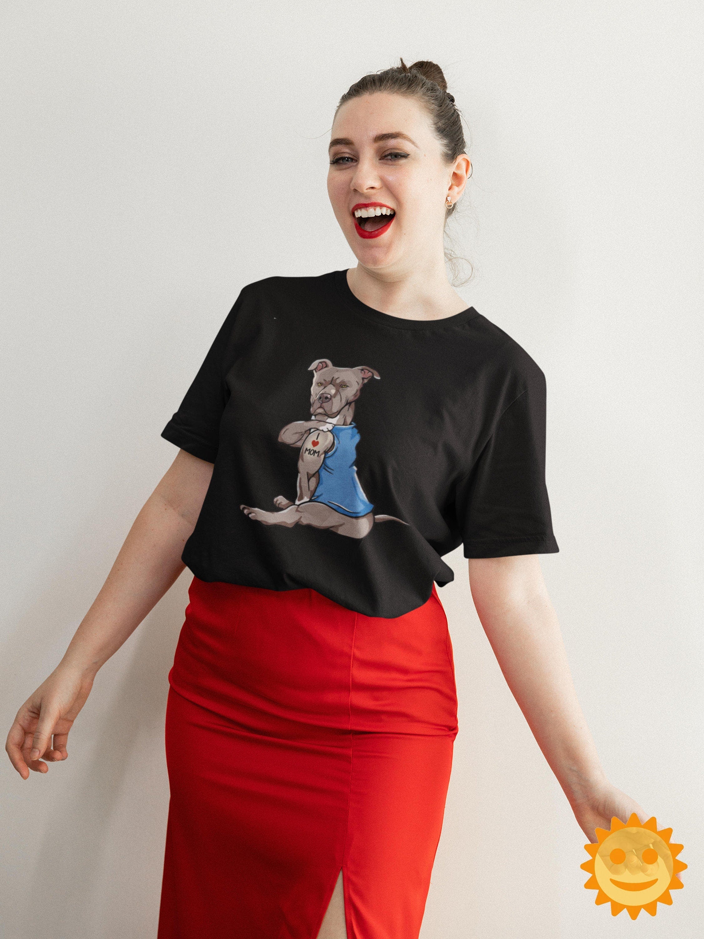Black Pitbull Tattoos I Love Mom Vintage T-Shirt, Pitbull Mom Shirt, Mothers Day Shirt, Mother's Day Shirt, Dog Lovers Shirt, Pitbull Shirt