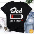 Dad Of 3 Boys Low Battery Vintage T-Shirt, Dad Shirt, Daddy Shirt, Fathers Day Shirt, Father's Day Shirt, Battery Shirt, Dad Lovers Shirt