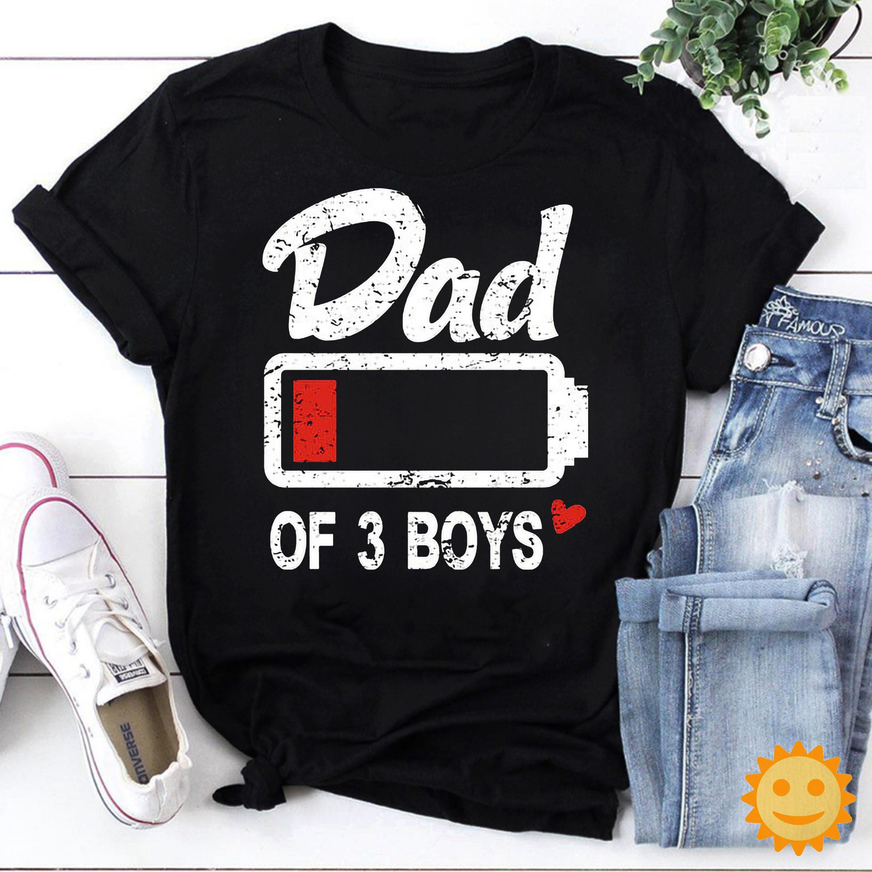 Dad Of 3 Boys Low Battery Vintage T-Shirt, Dad Shirt, Daddy Shirt, Fathers Day Shirt, Father's Day Shirt, Battery Shirt, Dad Lovers Shirt