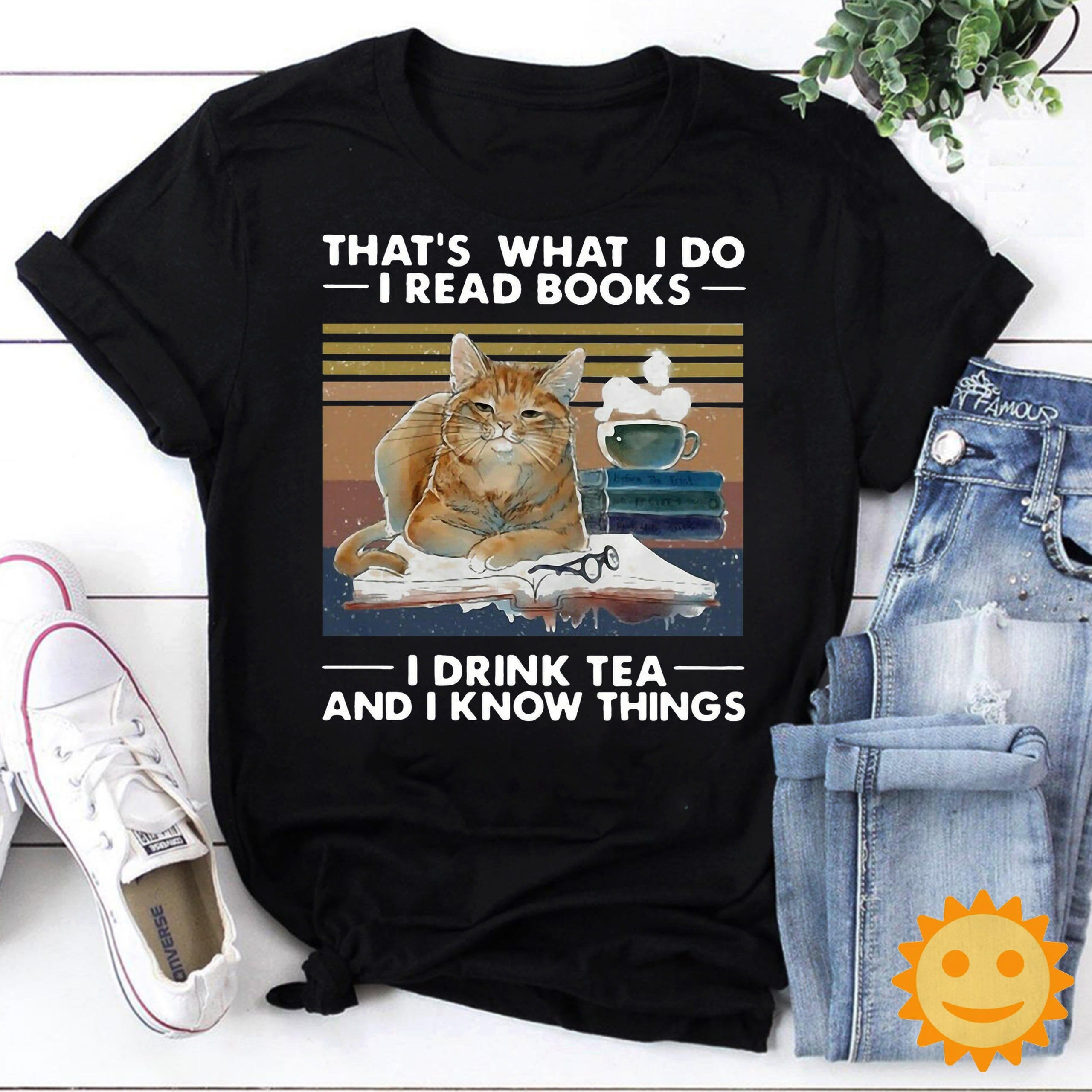 Cat That's What I Do I Read Books I Drink Tea And I Know Things Vintage T-Shirt, Cat Shirt, Cat Lovers Shirt, Book Lovers Shirt