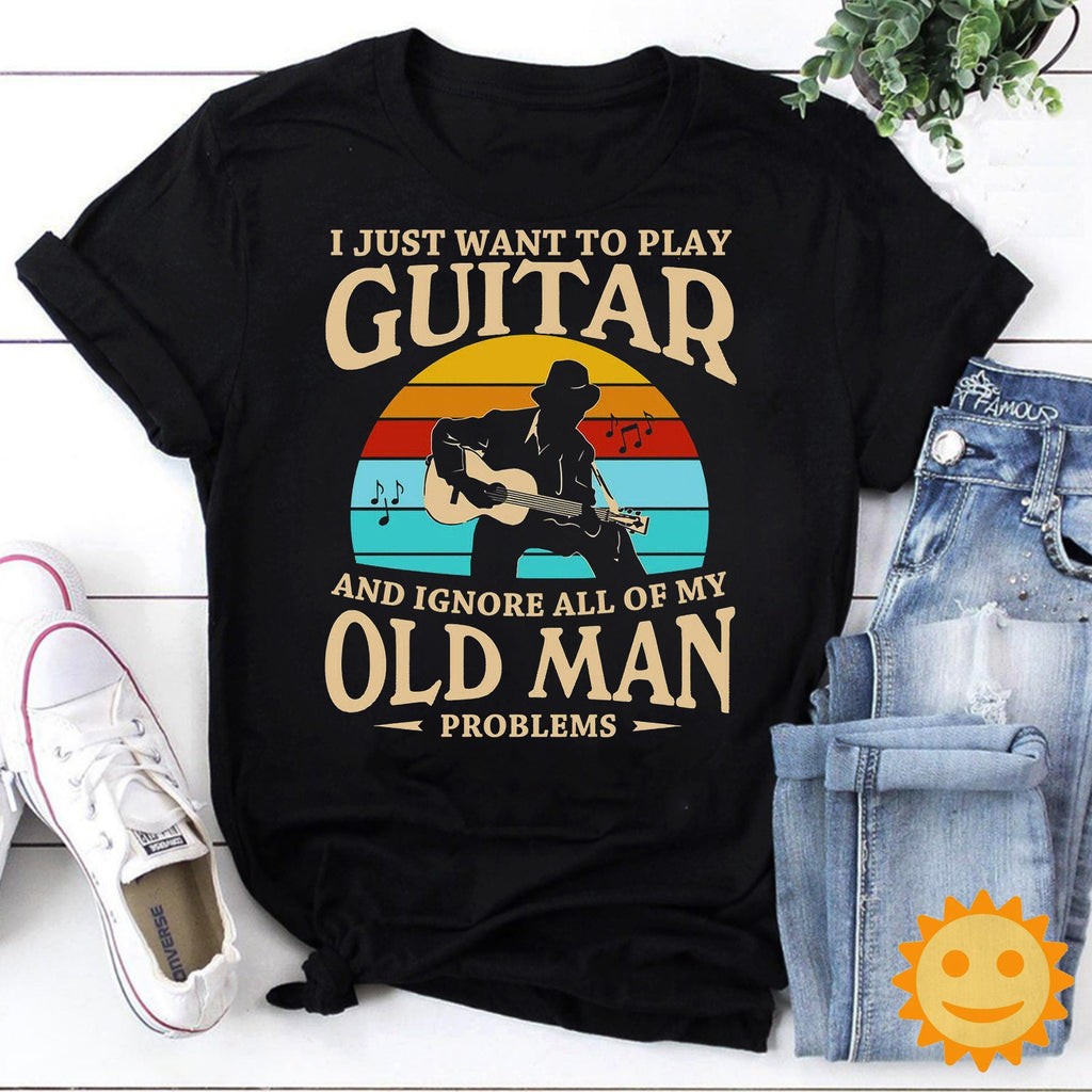 I Just Want to Play Guitar and Ignore All Of My Old Man Problems Vintage T-Shirt, Guitar Shirt, Guitar Lovers Shirt, Music Shirt
