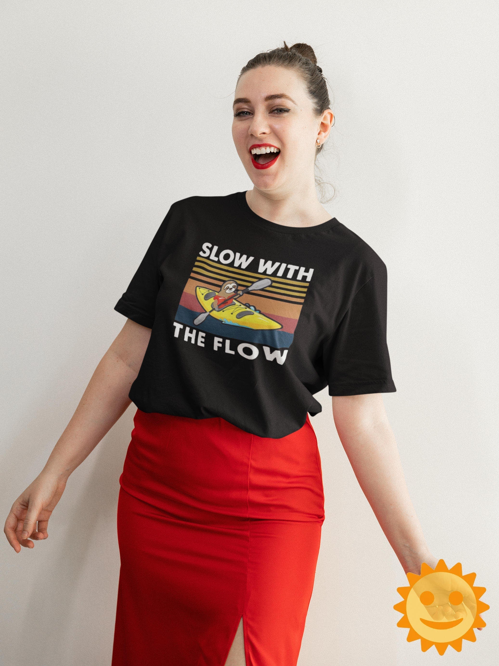 Slow With The Flow Vintage T-Shirt, Sloth Shirt, Sloth Lovers Shirt, Animals Lovers Shirt, Sloth Kayaking Shirt, Kayaking Shirt, Sport Shirt