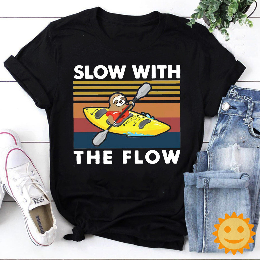 Slow With The Flow Vintage T-Shirt, Sloth Shirt, Sloth Lovers Shirt, Animals Lovers Shirt, Sloth Kayaking Shirt, Kayaking Shirt, Sport Shirt