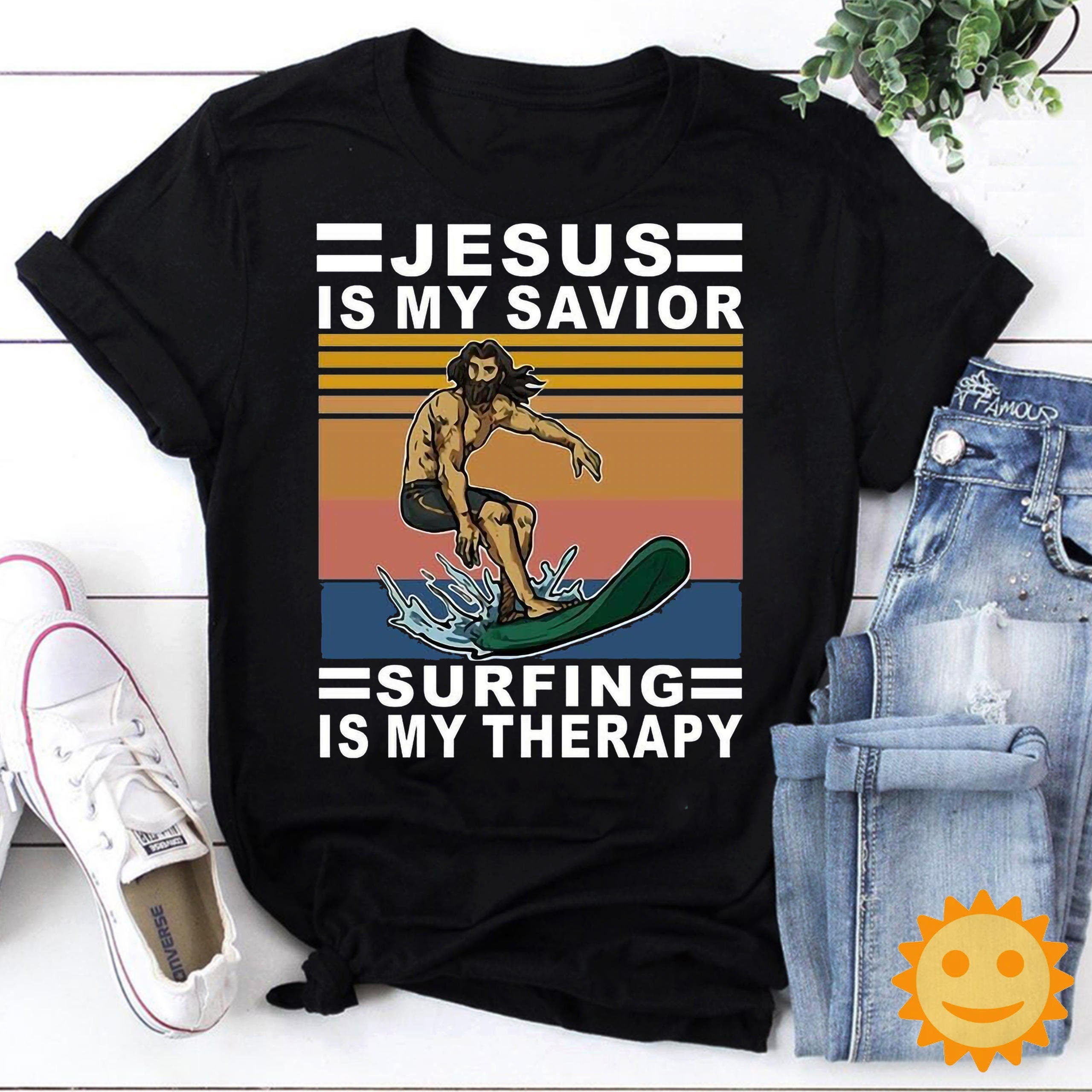 Jesus Is My Savior Surfing Is My Therapy Vintage T-Shirt, Jesus Shirt, Christian Shirt, Jesus Lovers Shirt, Religious Shirt, Religion Shirt