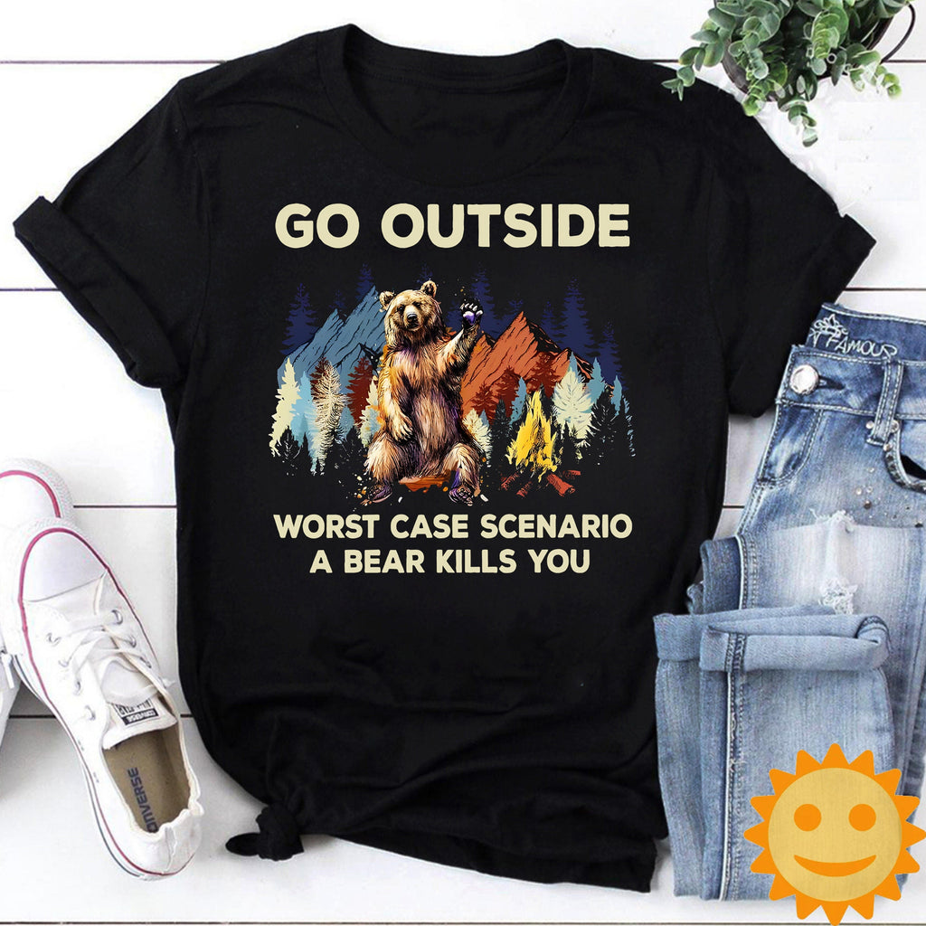 Go Outside Worst Case Scenario A Bear Kills You Vintage T-Shirt, Adventure Shirt, Picnic Shirt, Camping Shirt, Nature Lovers Shirt