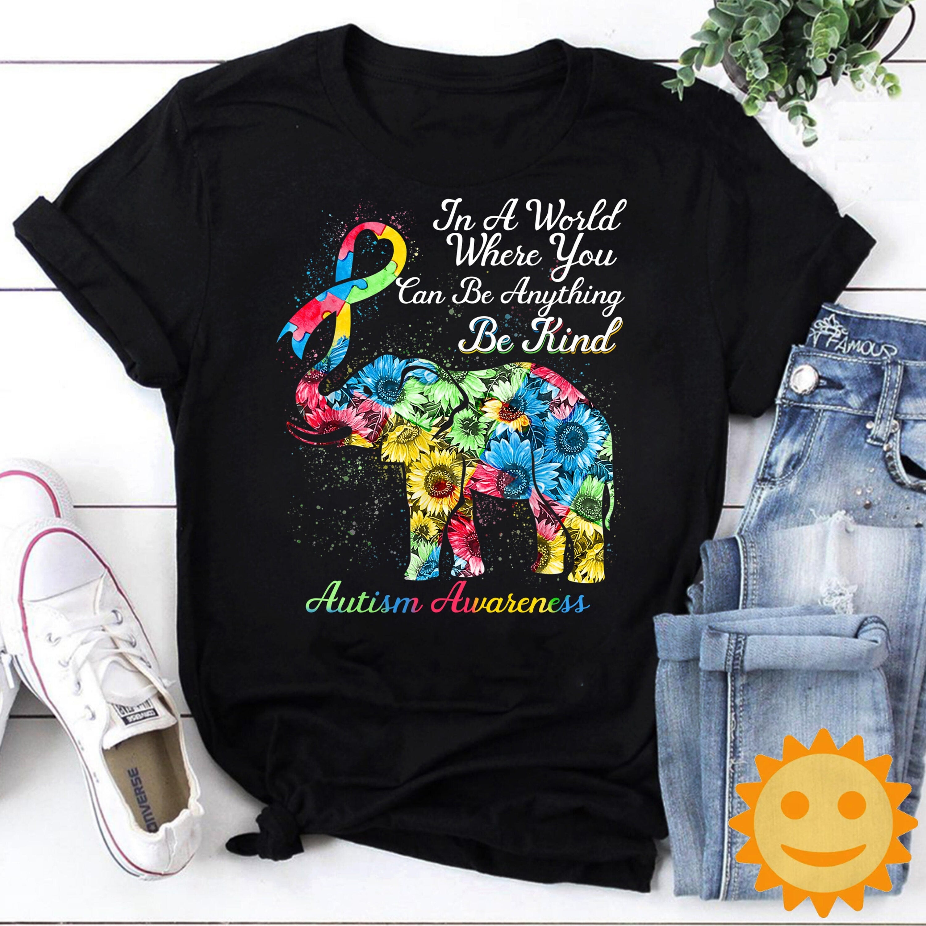 Autism Awareness Sunflower Elephant Be Kind Vintage T-Shirt, Autism Awareness Shirt, Autism Shirt, Autism Lovers Shirt, Autism Proud Shirt