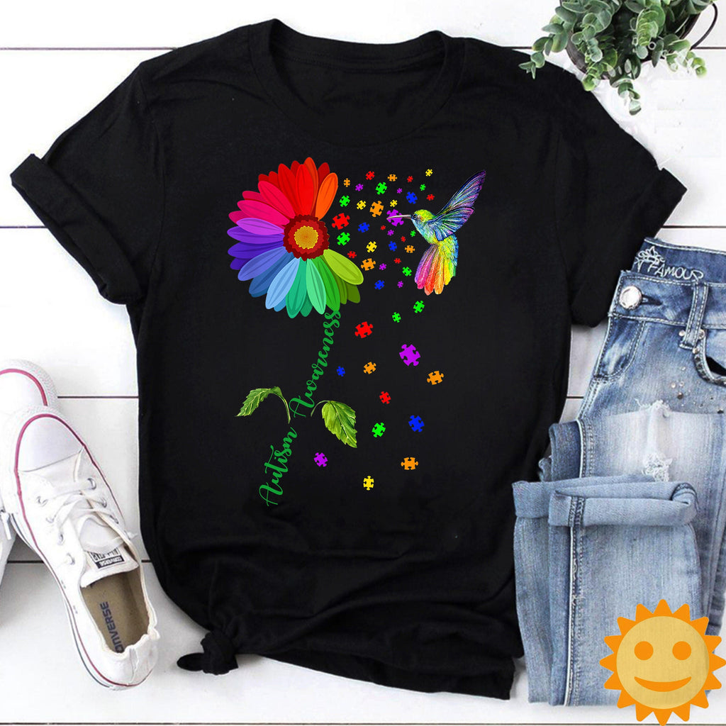 Autism Awareness Month Hummingbird Sunflower Vintage T-Shirt, Autism Awareness Shirt, Autism Shirt, Autism Lovers Shirt, Autism Proud Shirt